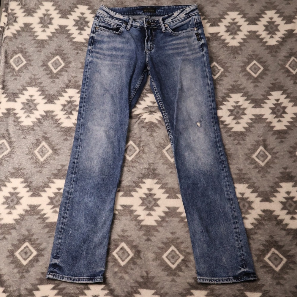 Silver Jeans Co Suki Straight Medium Wash Embroidered Denim W28 L32 L93413SCP244